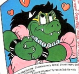 Cropped scan of the Koopa's High School Yearbook comic highlighting the unnamed female Koopa. It was shared on the Internet as an image of Clawdia Koopa.