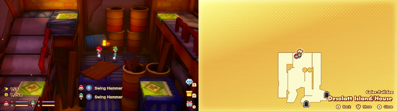 Mario and Luigi near a Sprite Bulb Nest on Desolatt Island of Mario & Luigi: Brothership.