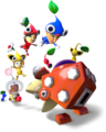 Several Miis in Pikmin Adventure attacking a Bulborb