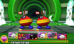 Screenshot of Red Coin Coffers in the underground sewer section of World 3-3, from Puzzle & Dragons: Super Mario Bros. Edition.