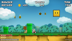 Bowser revealing the hidden ? Block in World 1, in the remake of the Paper Mario: The Thousand-Year Door for the Nintendo Switch.