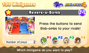 Main text font comparison between Mario Party 10 (top), Mario Party: The Top 100 (middle; "100 Minigames" and "Revers-a-Bomb") and Super Mario Party (bottom; "Online Mariothon" and "Worldwide Match")
