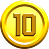 A 10-Coin in the New Super Mario Bros. U style in Super Mario Maker 2.