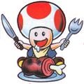 Toad about to eat his cut of meat, from Chef
