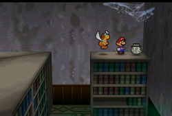 Mario finding Boo's Portrait in the Boo's Mansion of Paper Mario.