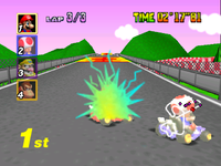 Mario is affected by Lightning in Mario Kart 64