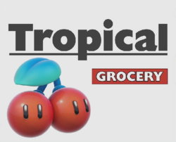 A sign of Tropical Grocery in Mario Kart 8 Deluxe