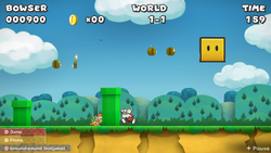 Bowser at a hidden ? Block location in World 1, in the remake of the Paper Mario: The Thousand-Year Door for the Nintendo Switch.