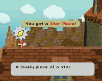 Screenshot of Mario getting a Star Piece on the roof of Zess T.'s house in Rogueport, in Paper Mario: The Thousand-Year Door.