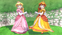 Princess Peach and her Princess Daisy recolor in Super Smash Bros. Brawl