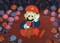 Mario holding a Nakimashitatake in Super Mario Bros.: Peach-hime Kyūshutsu Dai Sakusen!