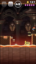Bowser falling in lava without splashing in Super Mario Run, probably because the effect wasn't in this build used for the SUPER MARIO RUN Gameplay trailer.