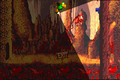 Diddy Kong jumps toward the level's photograph.