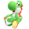 Yoshi sitting with a Yoshi Egg in Yoshi's Crafted World