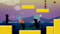 Screenshot of the film Yogi Bear showing Yogi Bear and co. platforming through a Super Mario-like area.
