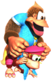 Donkey Kong Country 3 artwork of Dixie carrying Kiddy