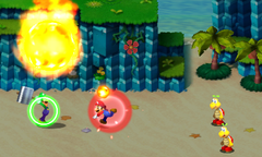 Screenshot of the Fire Bros. Bros. Attack in Mario & Luigi: Superstar Saga + Bowser's Minions