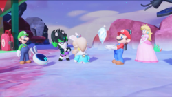 The heroes find a Crystal after escaping from Cursa in Mario + Rabbids Sparks of Hope