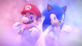 Mario and Sonic standing side-by-side.