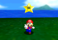 Mario obtaining a Power Star in Bob-omb Battlefield