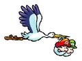 Stork holding Baby Mario and Baby Luigi