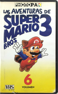Yellow variant of the cover of the Las aventuras de Super Mario Bros. 3: Volumen 6 Photopak VHS