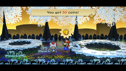 Mario getting 20 Coins from Doe T. in Boggly Woods of Paper Mario: The Thousand-Year Door for Nintendo Switch.