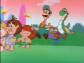 Luigi and Yoshi, having just mutated into Chickadactyls fluttering into line.