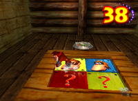 A Battle Arena Pad and a setup for a Golden Banana for Donkey Kong in Crystal Caves.