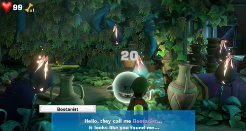 Bootanist, a Boo from Luigi's Mansion 3, found in the Garden Suites.