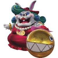 Madame Broode and her pet Chain Chomp in Super Mario Odyssey