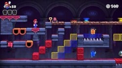 Screenshot of Spooky House Plus level 5-2+ from the Nintendo Switch version of Mario vs. Donkey Kong