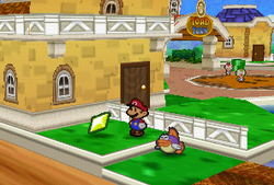 Mario uses Sushie to get a Star Piece in Toad Town in Paper Mario