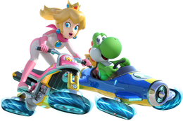 Group artwork of Princess Peach and Yoshi in Mario Kart 8