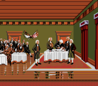 Thomas Jefferson at Independence Hall in Mario's Time Machine (SNES)