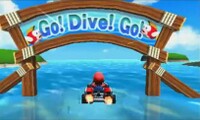 Mario prepares to go underwater in Mario Kart 7.