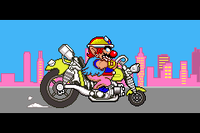 A screenshot from WarioWare, Inc.: Mega Microgame$! of the Wario Bike as it appears in the game's opening cutscene.