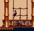 Donkey Kong holds on a rope above a bouncing Kritter