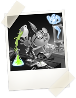 A picture of Professor E. Gadd accidentally mixing coffee with ghost energy in Professor E. Gadd's Research Journal