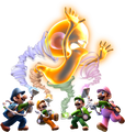 Four Luigis participating in the ScareScraper mode
