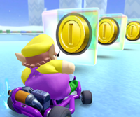 Thumbnail of the Waluigi Cup challenge from the 2022 Mii Tour; a Break Item Boxes challenge set on SNES Vanilla Lake 2