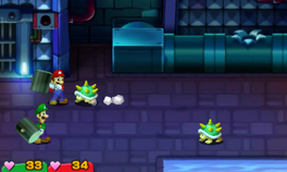 Mario about to counterattack a Spiny in Mario & Luigi: Superstar Saga and Mario & Luigi: Superstar Saga + Bowser's Minions