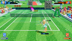 Two Thwomps created by Thwomp Rackets in Mario Tennis Fever