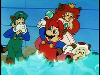 Mario zaps the garbage.