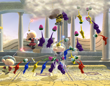 Captain Olimar and three other palette swaps in Super Smash Bros. Brawl