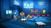 Mario practicing Hammer timing in the Battle Lab