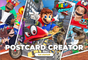 Title screen of a Super Mario Odyssey Postcard Creator