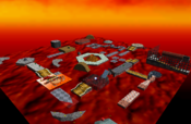 Screenshot of Lethal Lava Land from Super Mario 64.