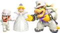 Mario, Bowser and Princess Peach in their wedding outfits
