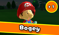 Baby Mario getting a Bogey in golf in Mario Sports Superstars